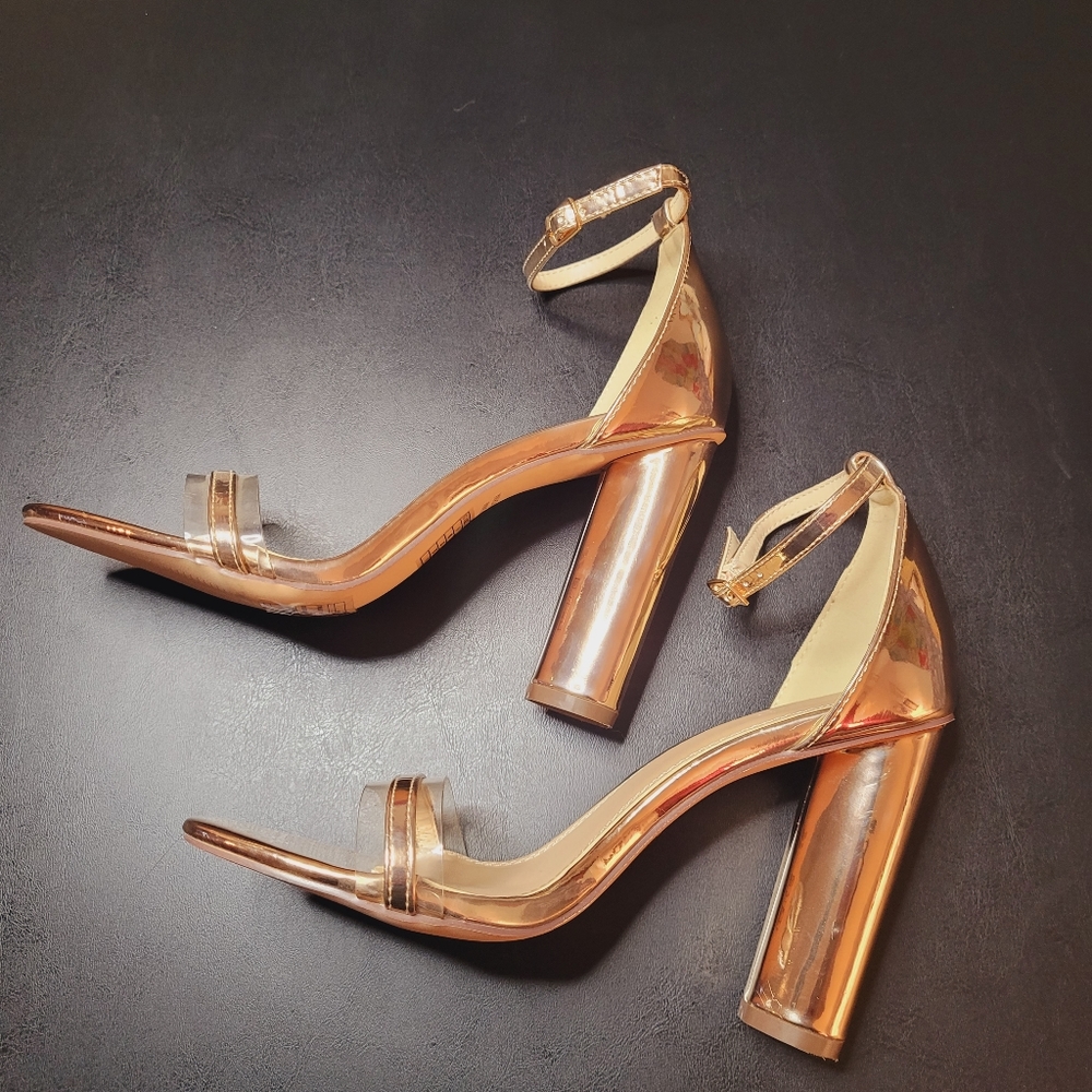 Forever 21 Rose Gold Block Heels Single ankle strap